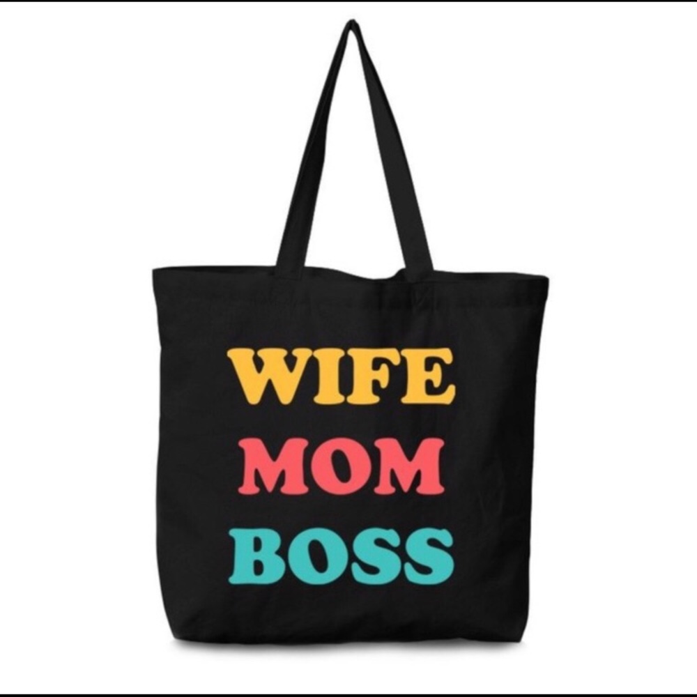 Only 1 left 😍WIFE MOM BOSS Made in USA Black Tote - Picture 2 of 7